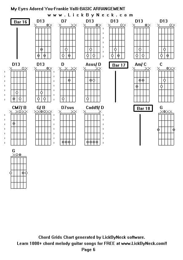 Chord Grids Chart of chord melody fingerstyle guitar song-My Eyes Adored You-Frankie Valli-BASIC ARRANGEMENT,generated by LickByNeck software.